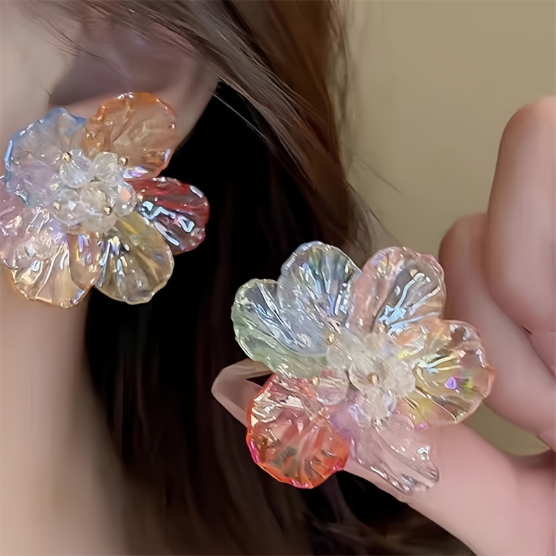 Boho Acrylic Flower Earrings Orange Yellow Pink Alloy Posts